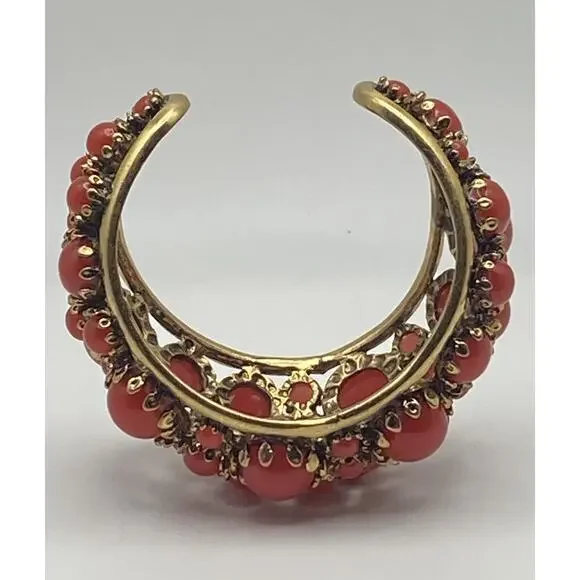 Zara Gold Tone Reddish/Orange Resin Stones Bold Statement Cuff Bracelet READ - Picture 10 of 13